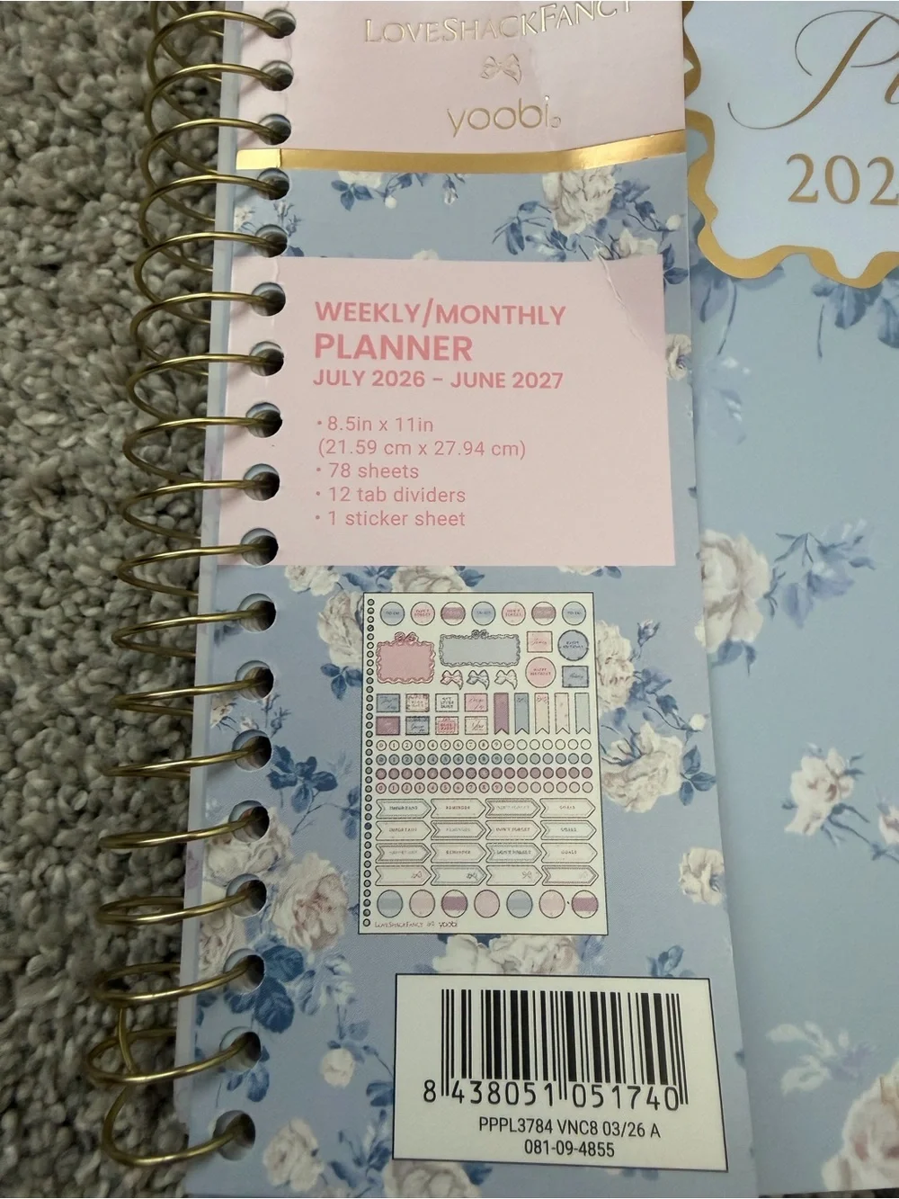Yoobi Blue Floral Weekly/Monthly Planner with Pink Accents